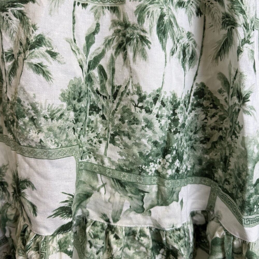 Rachel Zoe Linen Blend Skirt Green Size Small Coastal Living Garden Print Palms - Picture 3 of 8